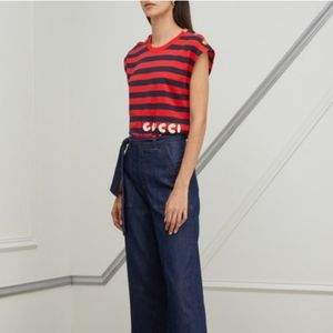 Gucci Cruise Red Navy Stripe Sleeveless Top Gold Buttons Excellent